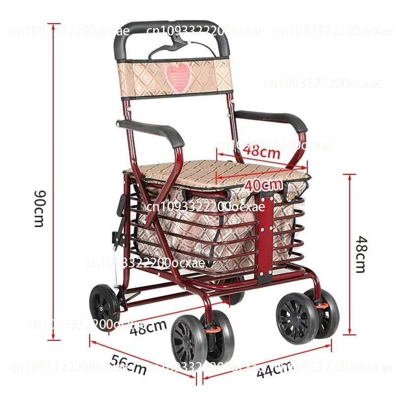 

Mobility Vehicle Used for Both Sitting and Pushing, with Four Wheels for Grocery Shopping, A Folding Seat, and A Walking Cart