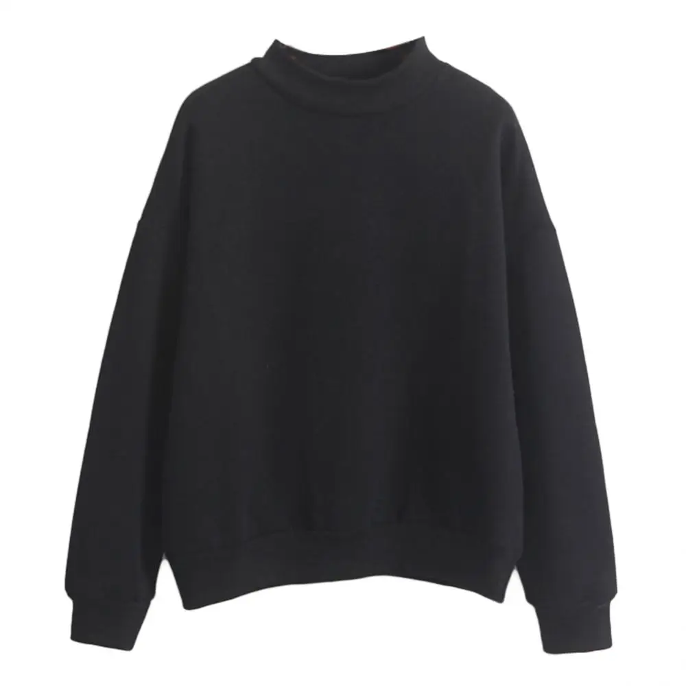 Autumn Winter Casual Women Solid Color Crew Neck Long Sleeve Sweatshirt Pullover