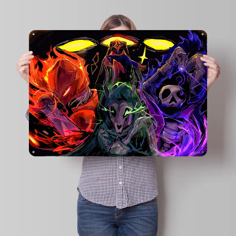 Three Figures With Elemental Powers 3D Printed Texture Poster Personalized Wall Art Retro Metal Tin Signs for Decoration Garage