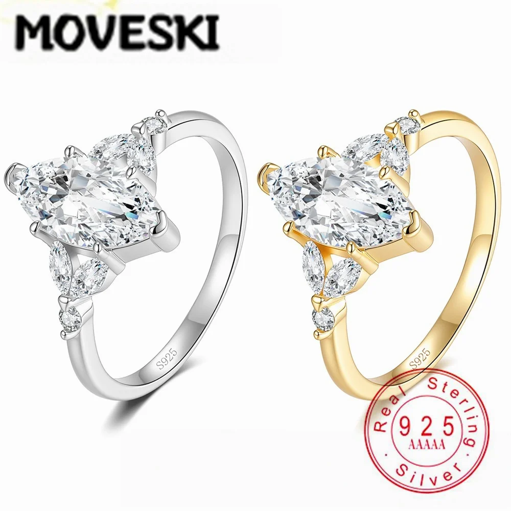 2CT Marquise Cut Moissanite Engagement Ring Women Gold Plated 925 Sterling Silver Wedding Promise Jewelry Gift