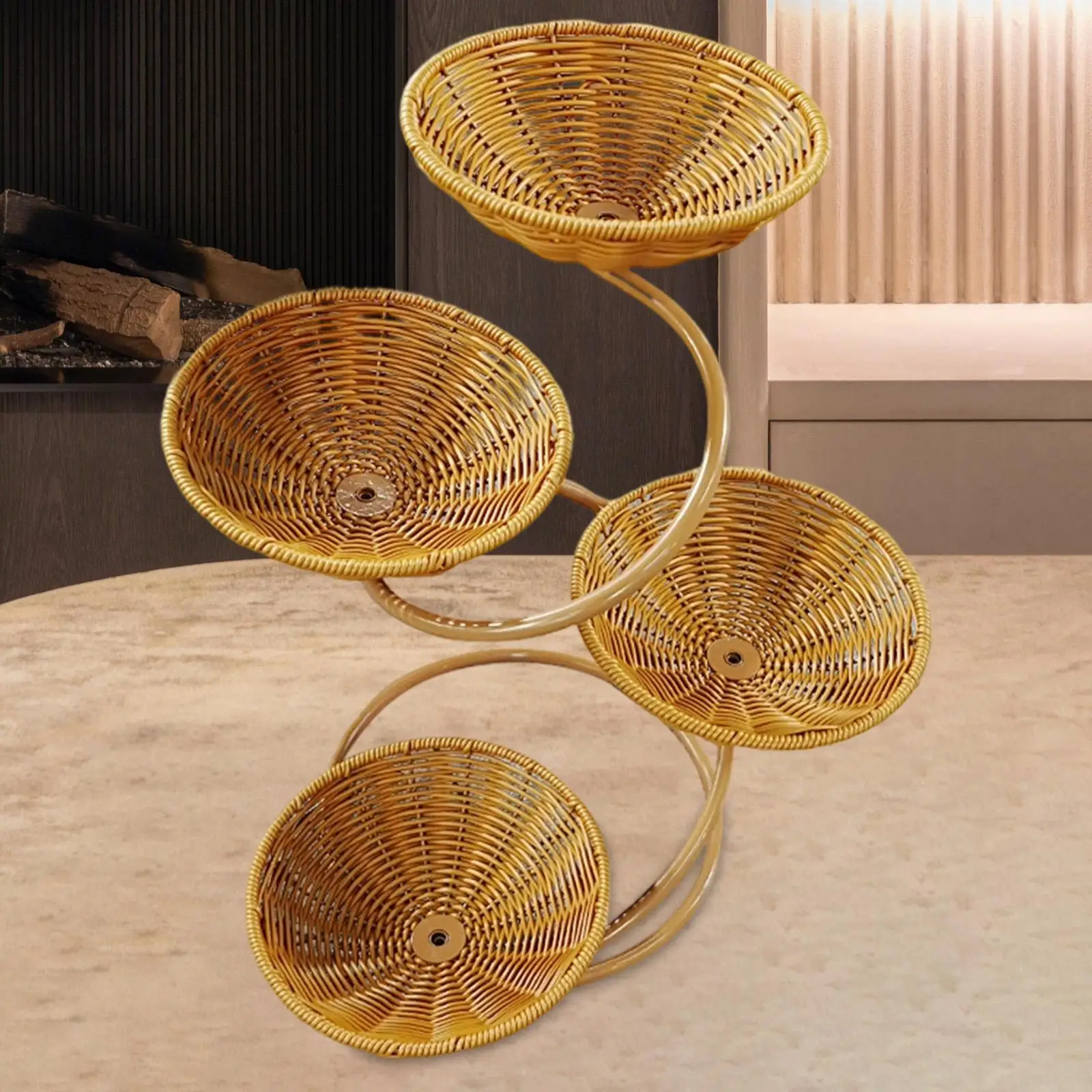 

Корзина для фруктов и овощей, универсальная в деревенском стиле, для кемпинга на открытом воздухе, круглая, держатель для конфет, тканый держатель для хранения, 4-х уровневая корзина для хранения