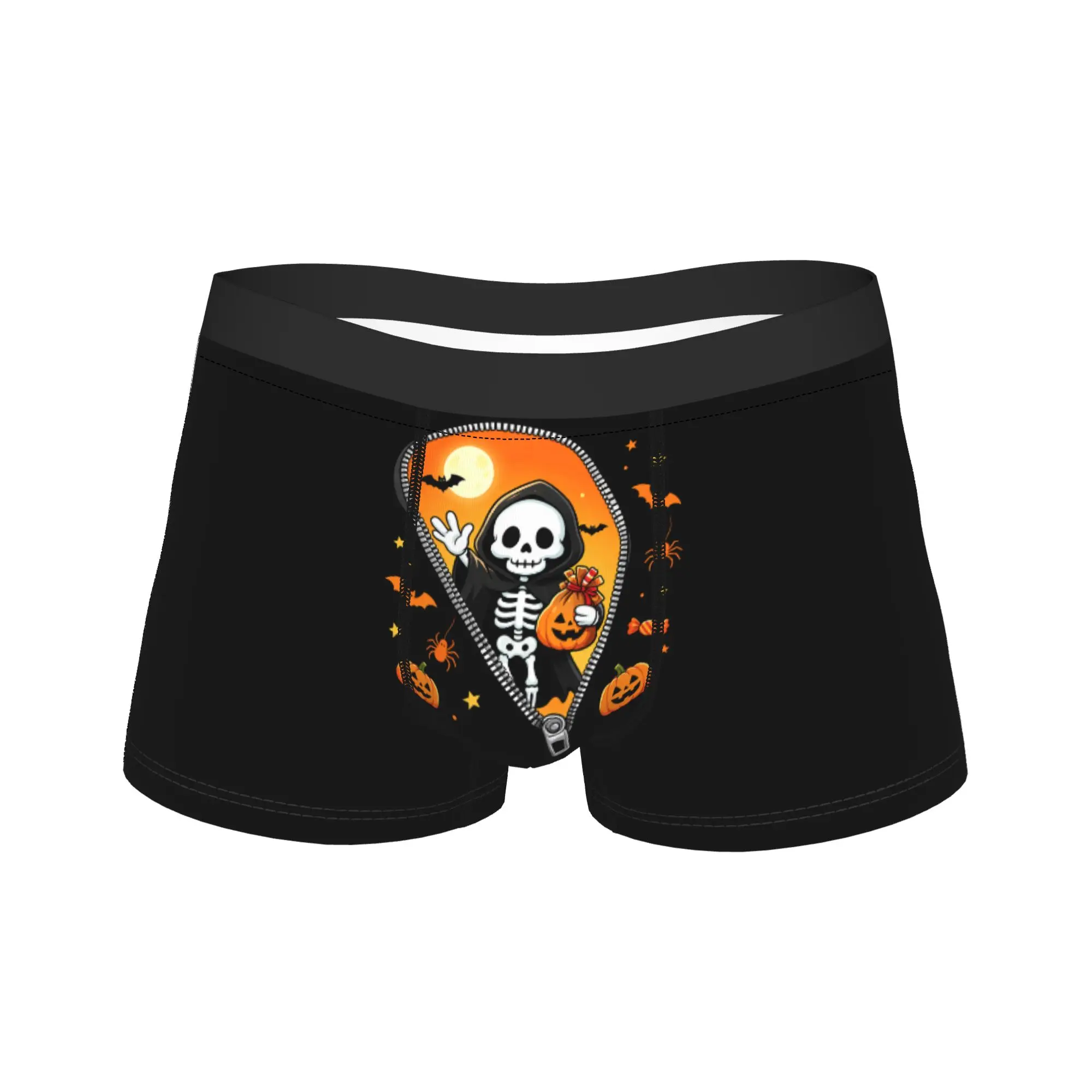 Halloween Grim Reaper Skeleton Trick Or Treat Spooky Zipper Merch Boxers Briefs Fun Underwear  Boxer Briefs Gag Gift For Men