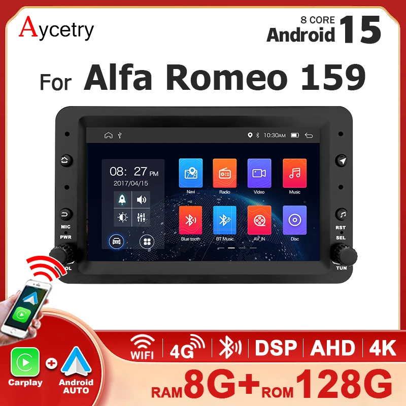 Autoradio 8 cœurs sans fil CarPlay Android 15 pour Alfa Romeo 159 Brera Spider Sportwagon, écran multimédia