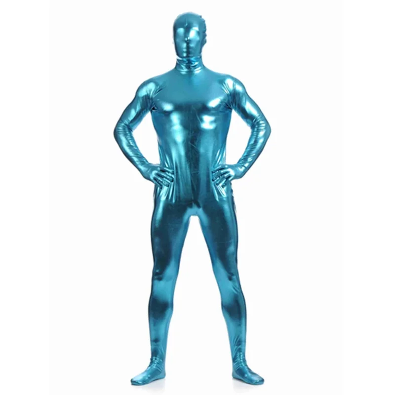 Uomo Zentai spandex suit nero lucido metallizzato collant pelle costumi per tutto il corpo unitard custom skin body performance sul palco