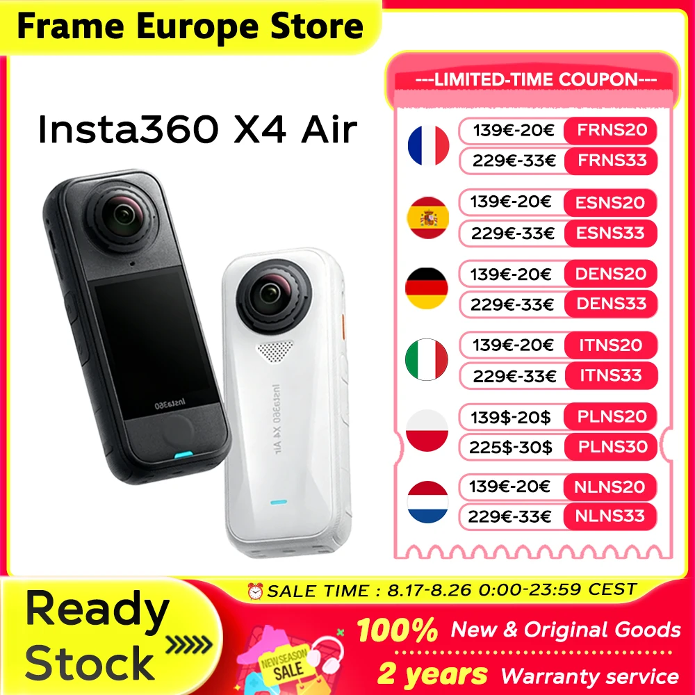 Insta360 X4 Air Sportkamera - 165g Leichtgewichtige 8K 360-Grad-Kamera Unsichtbarer Stangeneffekt Eingebauter Windschutz X4 Air Original