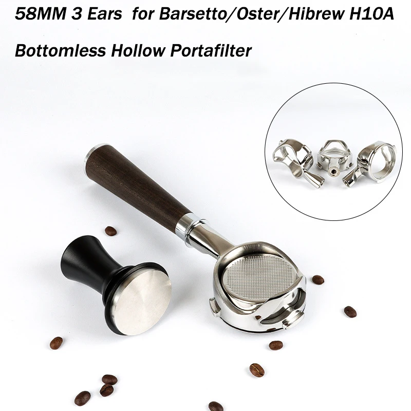 58MM 3ears Bottomless Hollow Portafilter for Barsetto/Oster/Hibrew H10A  Espresso Coffee Handle Stainless Steel Accessories