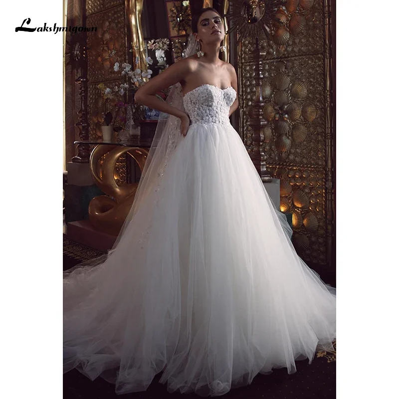 Ball Gown Wedding Dresses 2022 Bridal Gowns Sleeveless Zipper Sweetheart Netting Floor-Length Appliques Lace Beading vestidos