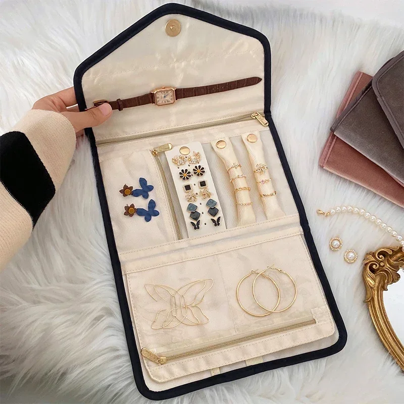 Travel Jewelry Organizer Roll Foldable Case for Jewelry Packing Necklaces Bracelets Earrings Watch Band Organizer Storage Bag