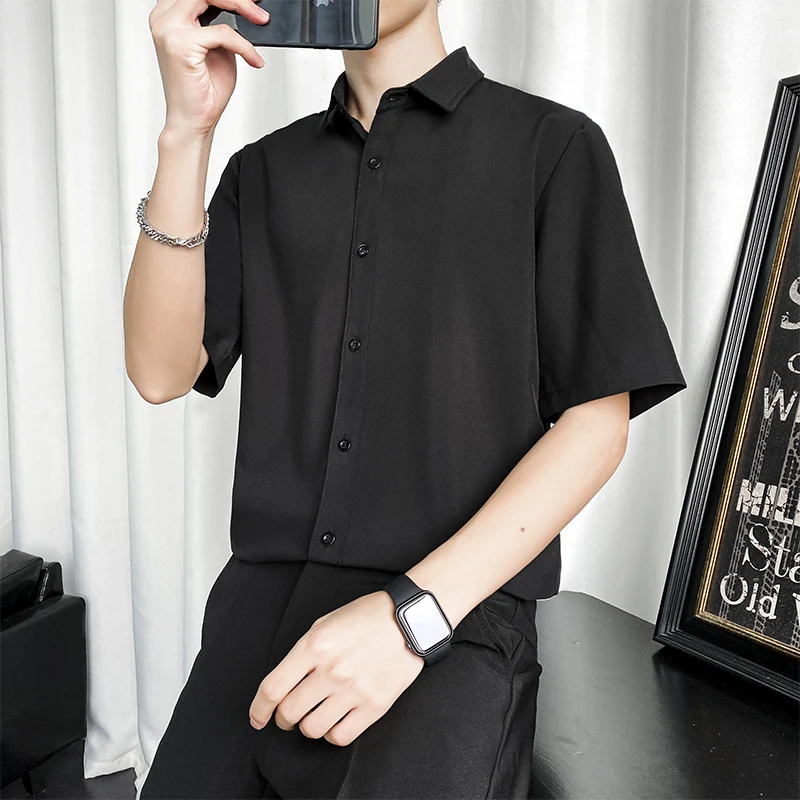 Black Short-sleeved Korean Thin Style Trendy Casual Hong Kong Style Summer Suit