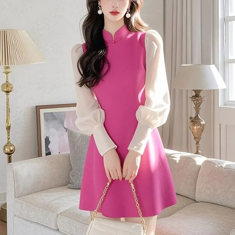 New Chinese rose red improved cheongsam dress 2025 fire dopamine beautiful small dress imperial sister spring wear
