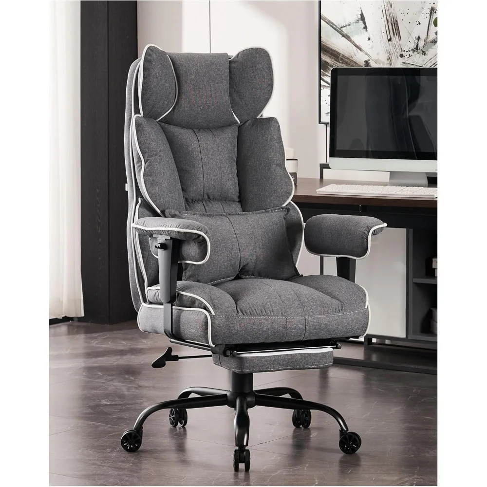 Fabric  Chair, Big Chair Capacity, High Back Executive Chair with Foot Rest, Ergonomic Chair