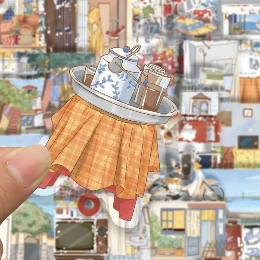 

10/30/50pcs Transparent Anime Alley Street View Stickers Creative Aesthetic Sticker Guitar Phone Luggage Notebook Cartoon Decals
