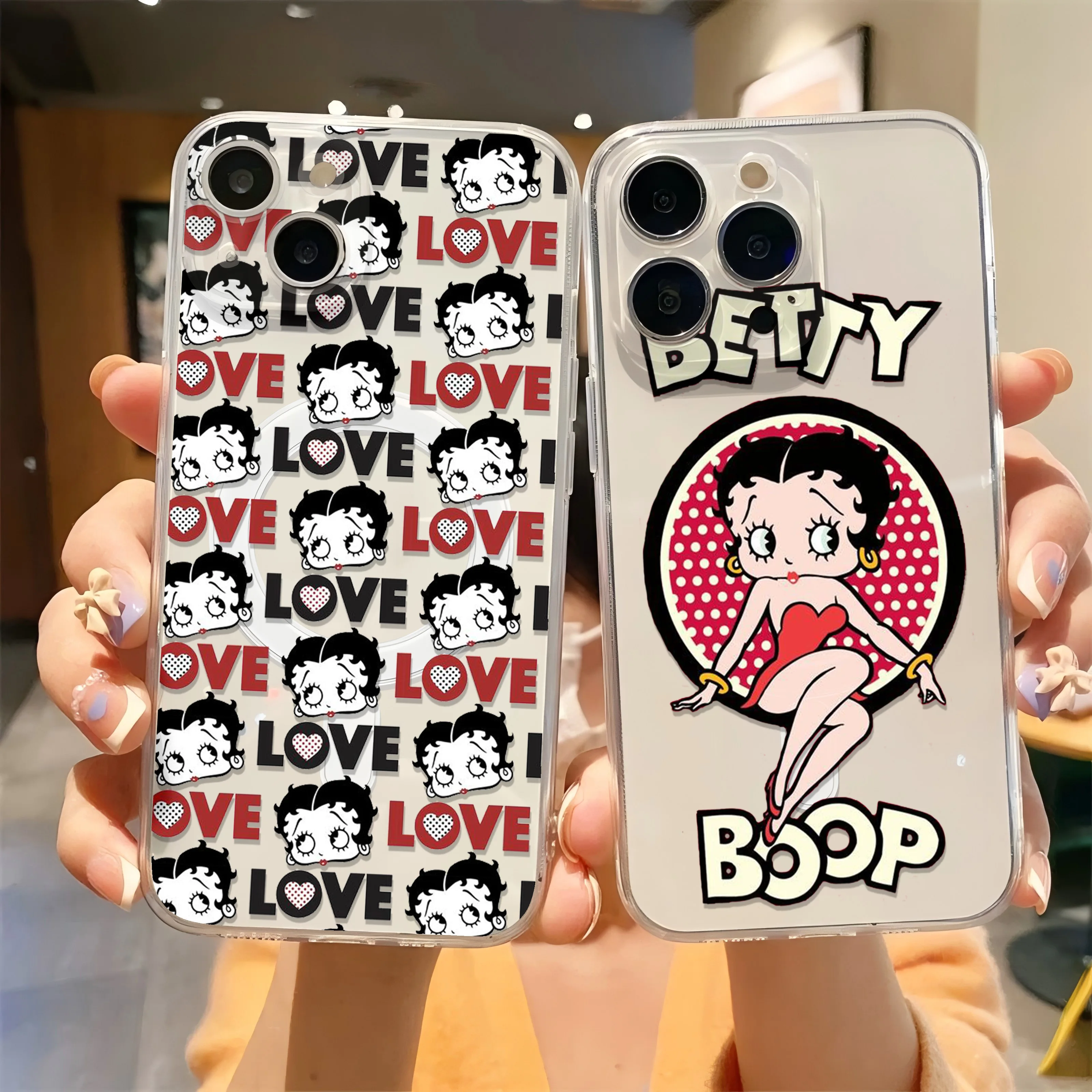 Hot Cartoon B-Bettys B-Boops Magsafe Magnetic Phone Case for iPhone 16 15 14 13 12 11 8 7 Plus Pro Max XR XSMax Soft Clear Cover