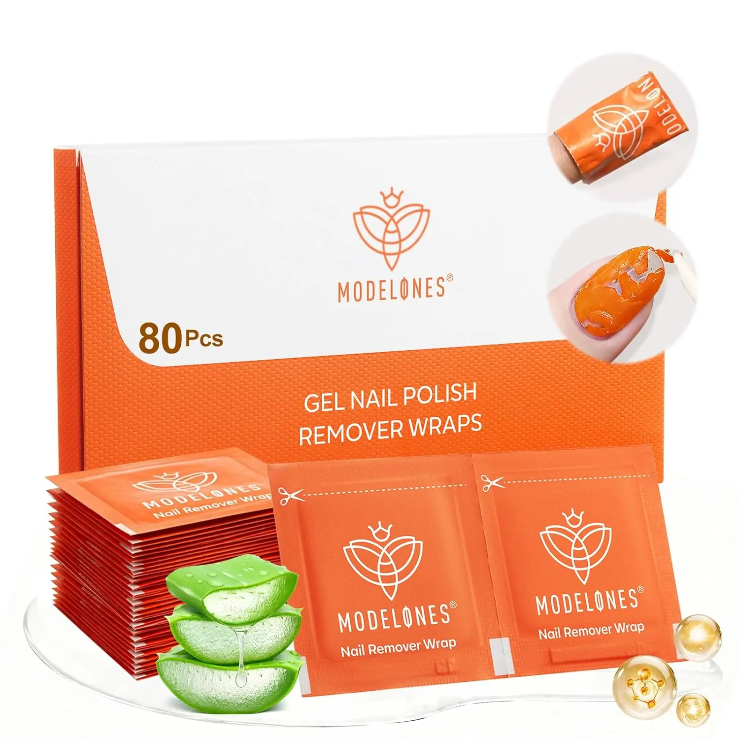 

Modelones Nail Polish Remover Wraps, 80 PCS Professional Acetone U V Gel Nail Polish Remover Soak-off Lint-Free Cotton Foil Wipe