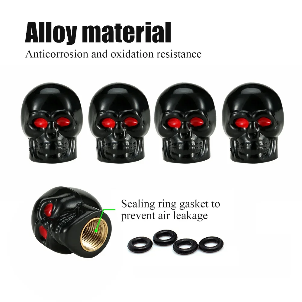 AUTCOAT 4Pcs/Set Skull Style Tire Valve Caps for Tires, Universal Stem Valve Caps, Attractive Dustproof Caps Car Accessories