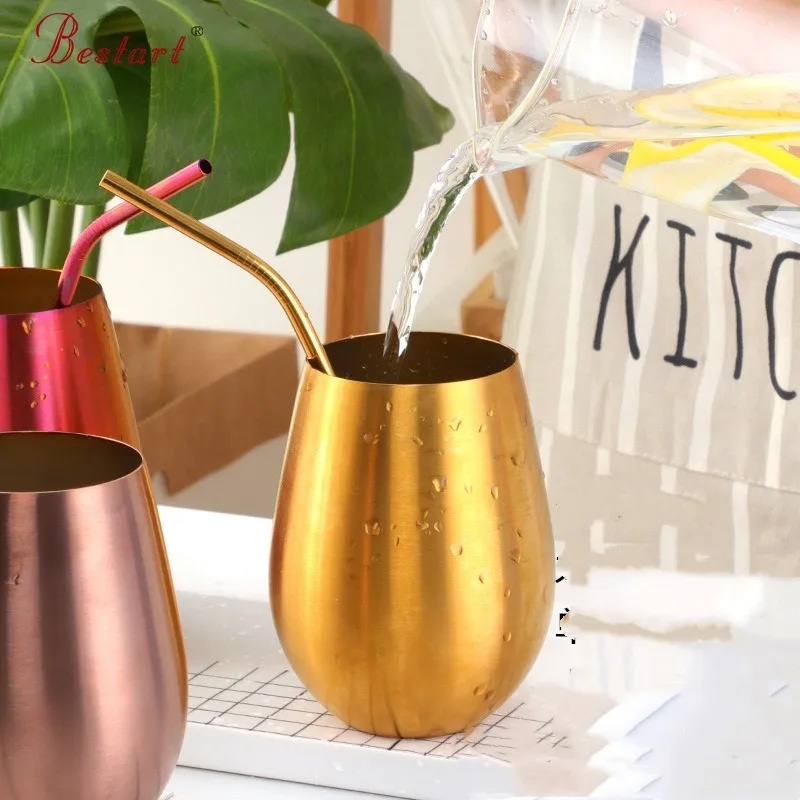 500ml Stainless Steel Beer Wine Cup Rose Gold Beer Tumbler Cocktail Juice Milk Cup Metal Drinking Mug for Bar Outdoor Drinkware