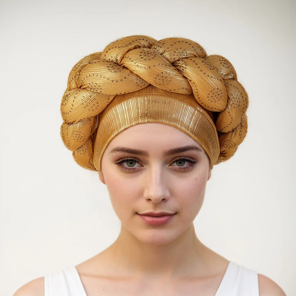 Rhinestone Braided Head Wrap Hat for Women Thick Braid Turban Cap Statement Hair Cover Accessory