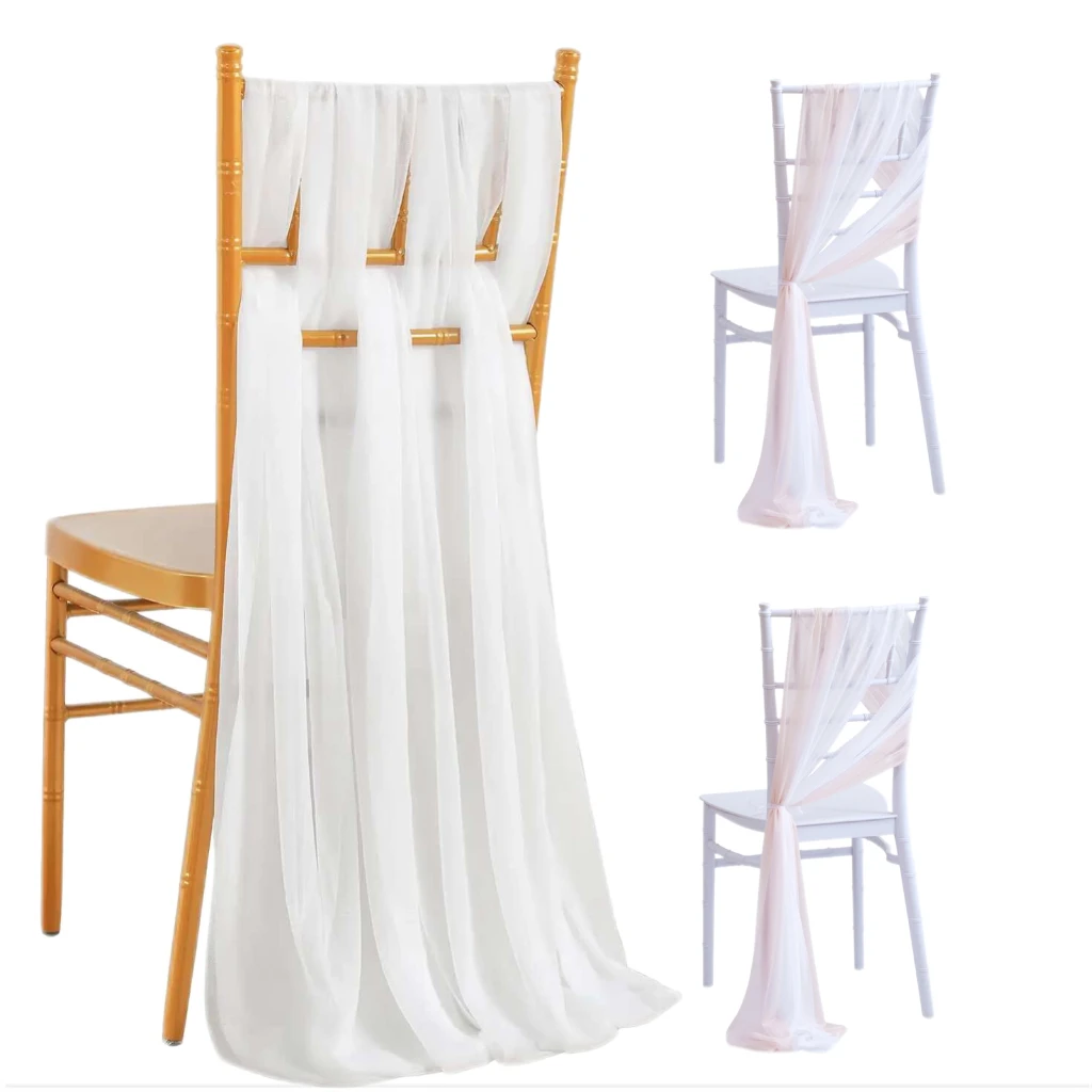 

17x275cm Chiffon Chair Sashes 12 Set Chair Sash Wedding Chair Covers Ribbon Wedding Party Aisle Banquet Birthday Decor