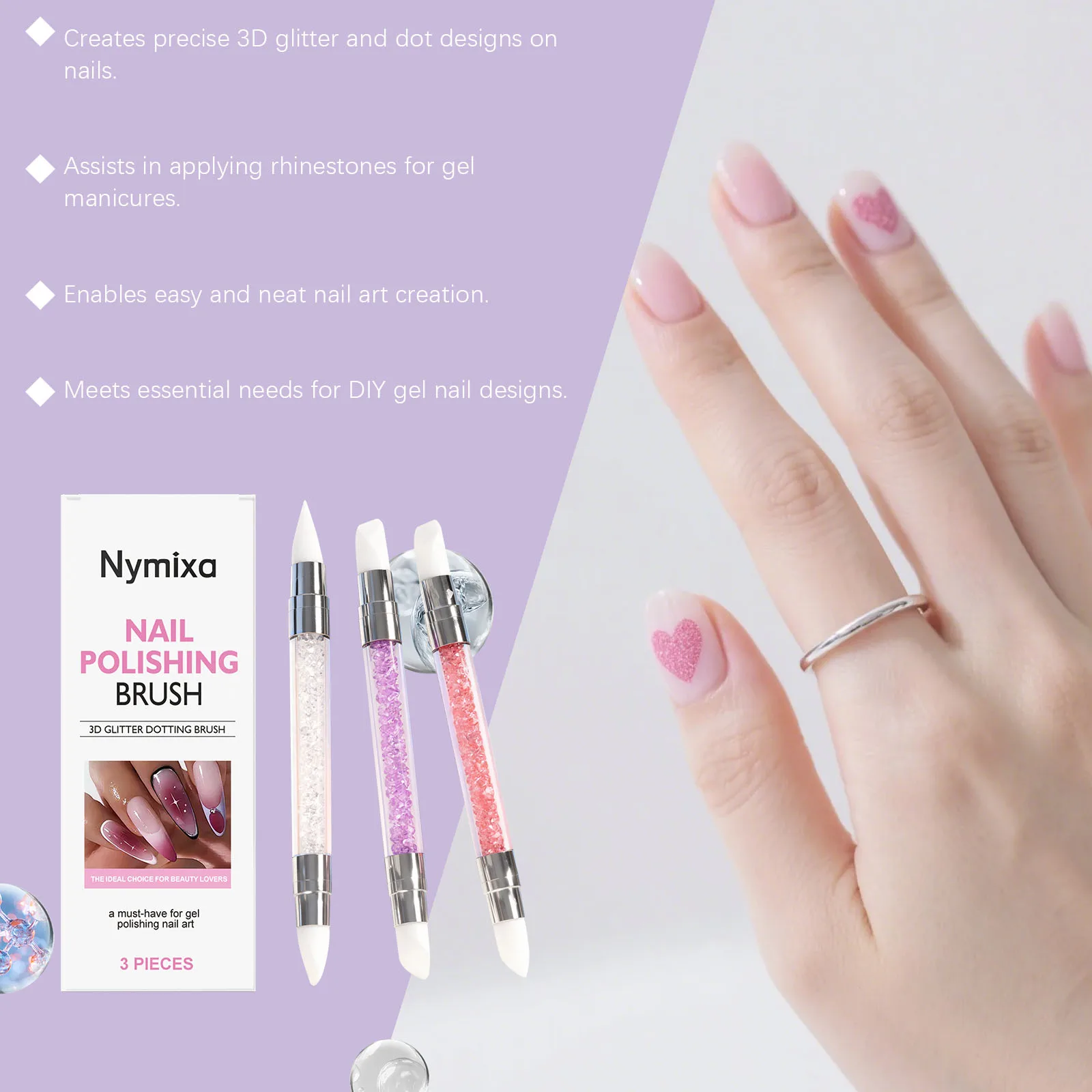 Nymixa 3 PCS Dual Head Silicone Nail Art Pen Glitter Pickup 3D Dot Line Drawing DIY Gel Manicure Tools Modeling Painting Design view 6
