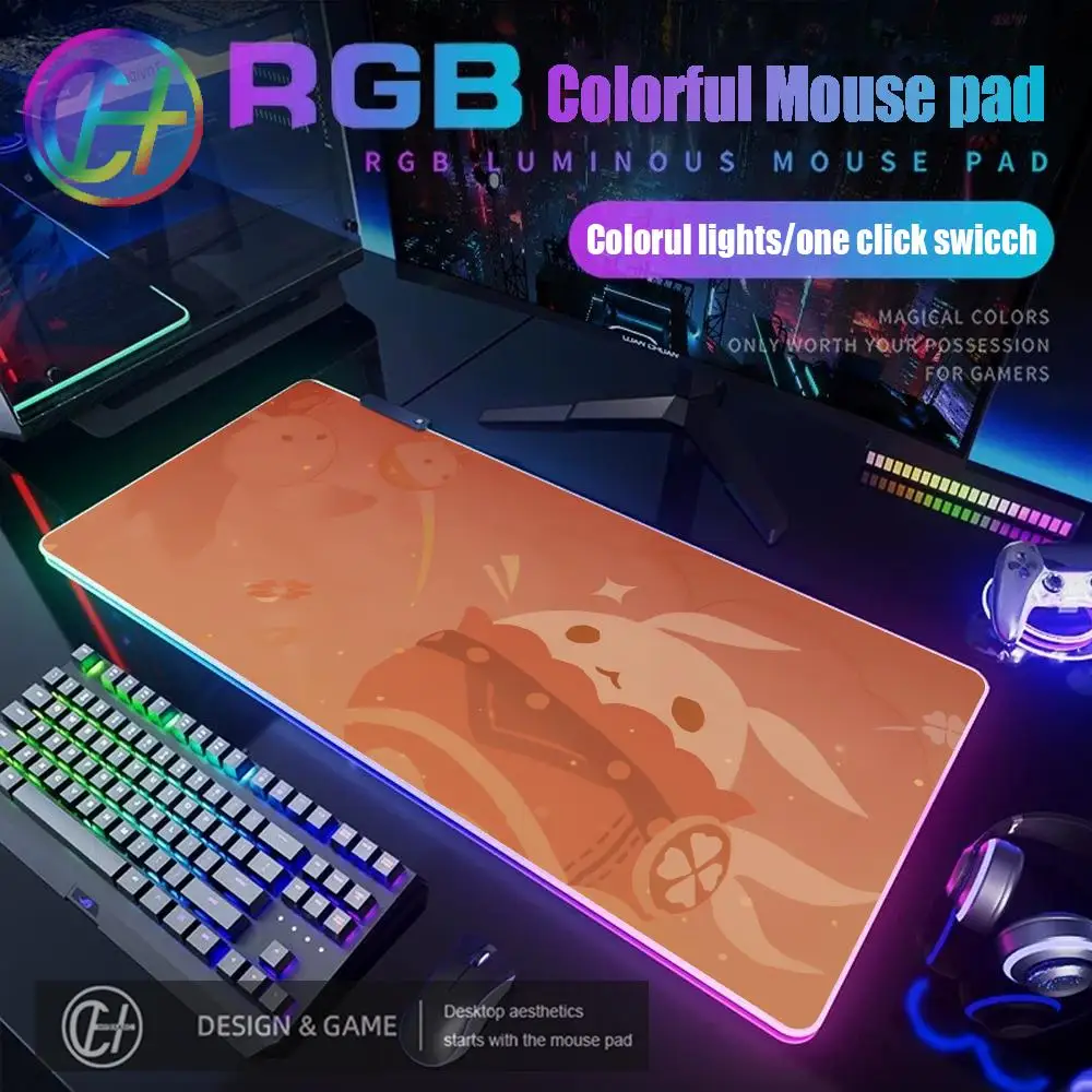 

Genshin Pattern Игровой коврик для мыши RGB Игровой коврик для мыши Настольный коврик HD Gamer Большой светодиодный светильник XXL Коврики для мыши ПК Компьютерный ковер