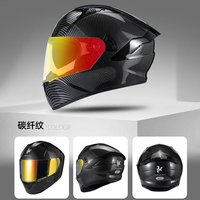 Motorcycle Helmets for Adalt DOT Certified Motor Cycle Full Face Helmet 4 Seasons Universal Personality Anti-fog Kart Safety Cap