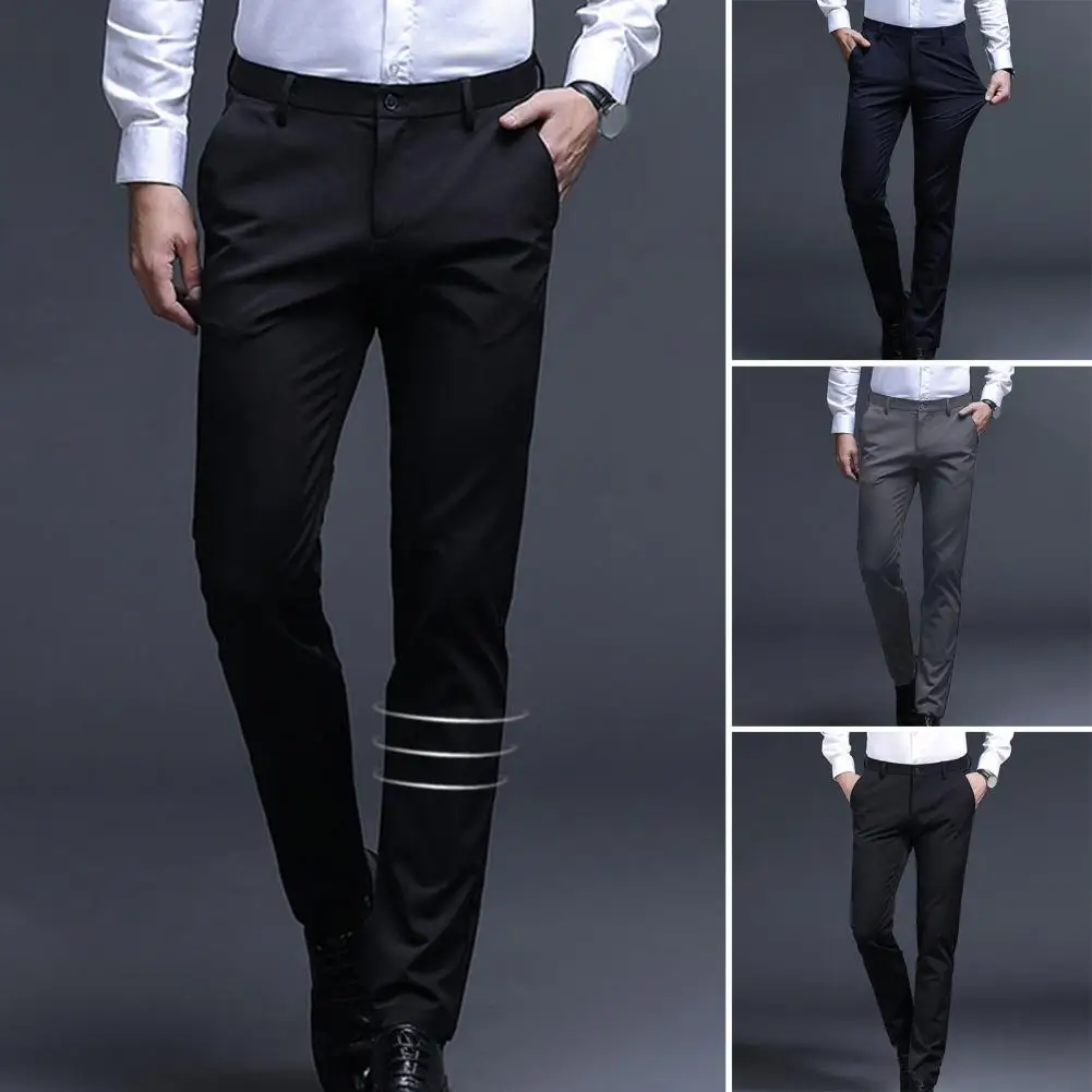 Brand Clothing Spring Summer Straight Suit Pants Men Business Fashion Red Black Blue Solid Color Formal Trousers Large Size