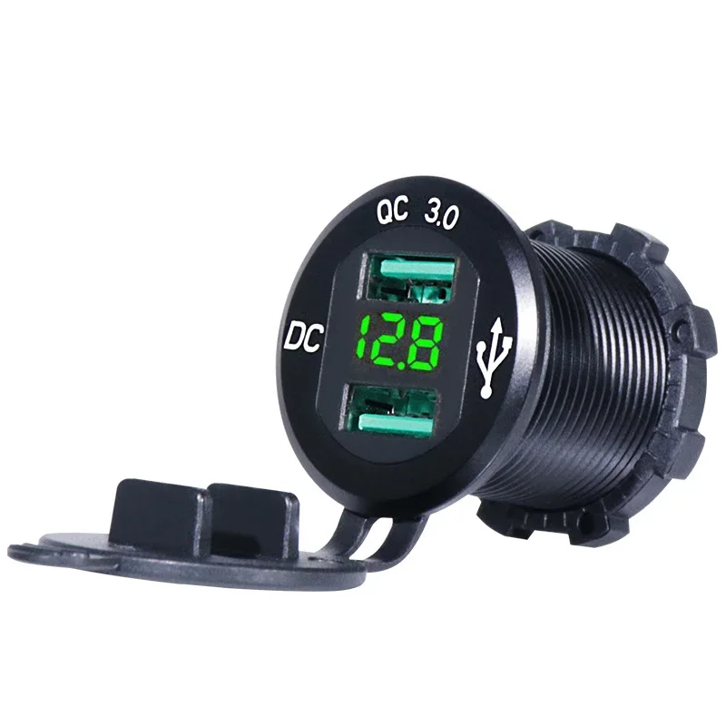 

QC 3.0 Dual USB Charger Waterproof Marine 18W & 18W (36W) with Voltmeter for 12V/24V Car RV Boat UTV, ATV, Motorcycle Mobile etc