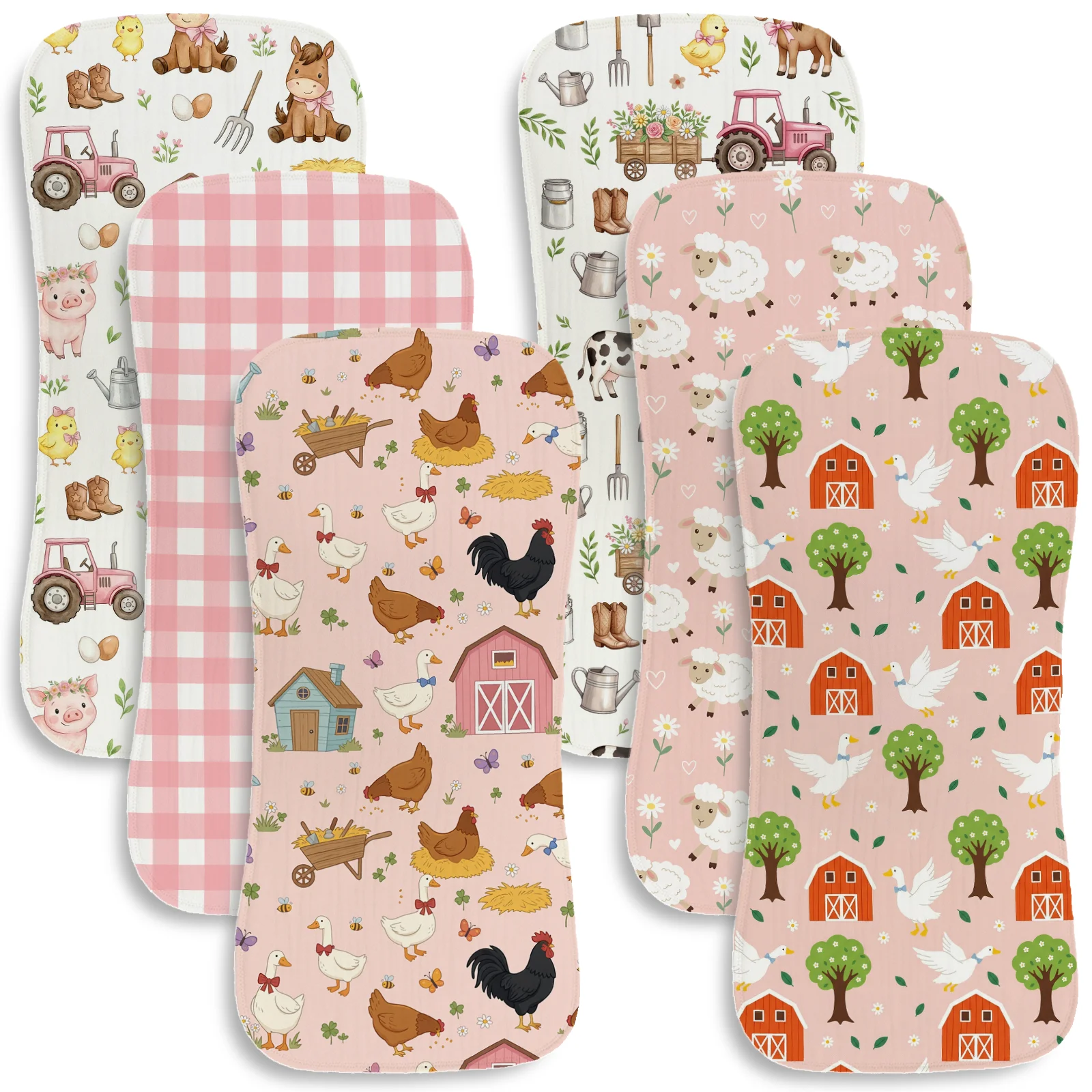 

6pc Absorbent Gauze Burp Pack Cartoon Animal Newborn Shoulder Pad Feeding Bib Thick Breathable Baby Shower Gift Set Unisex