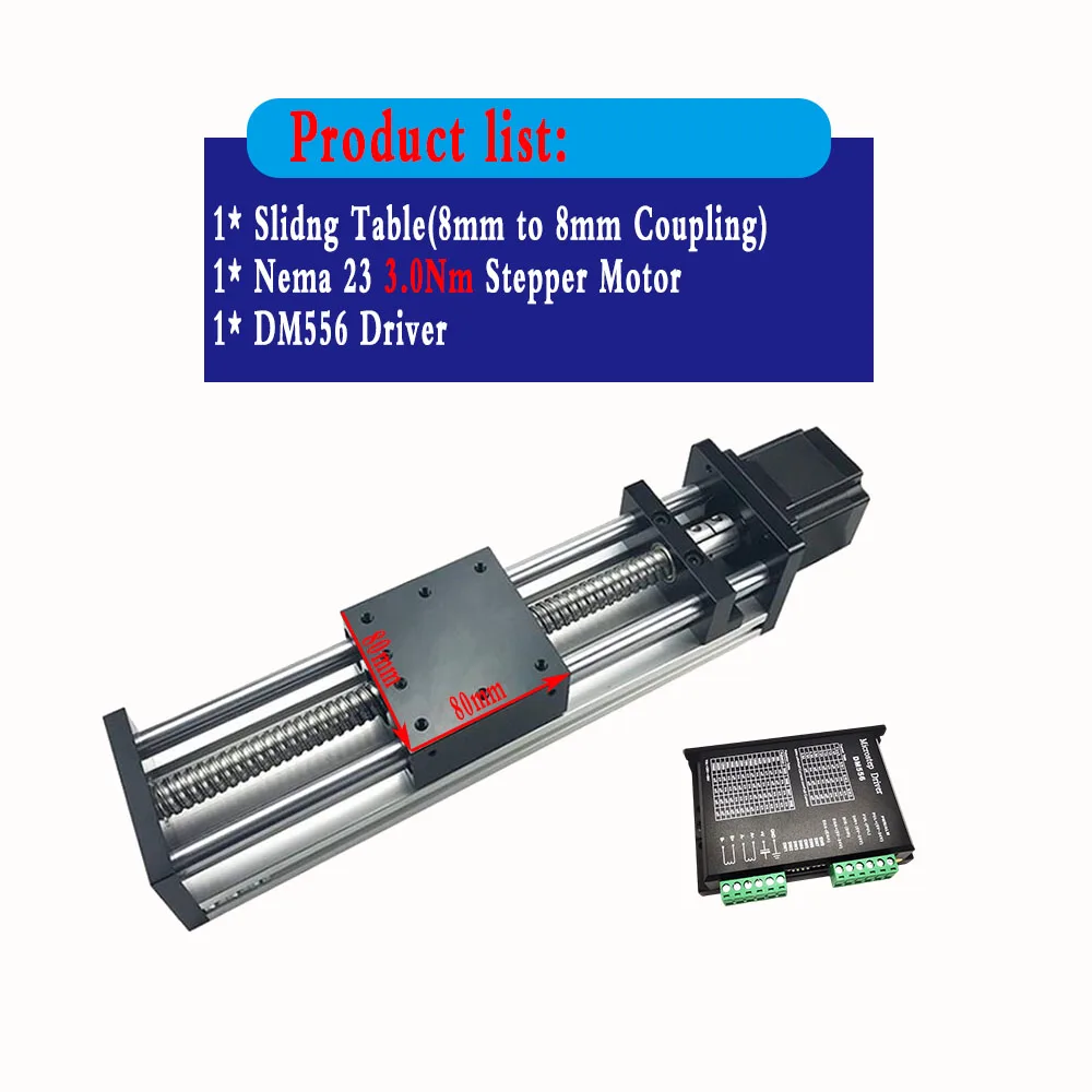 Linearschienen-Kit, Schiebetisch, Kugelumlaufspindel, Modul, Schiebetisch, 50–300 mm Hub, 1,2–3 Nm, NEMA 23, Schrittmotor-Treiber, Werkbank, CNC