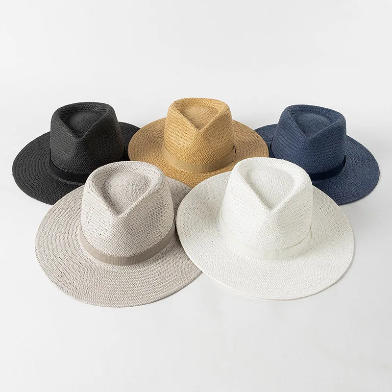 Spring Summer New Fashion Casual Women Men Caps Panama Jazz Paper Straw Hat Outdoor Vacation Sun Protection Sun Beach Boater Hat