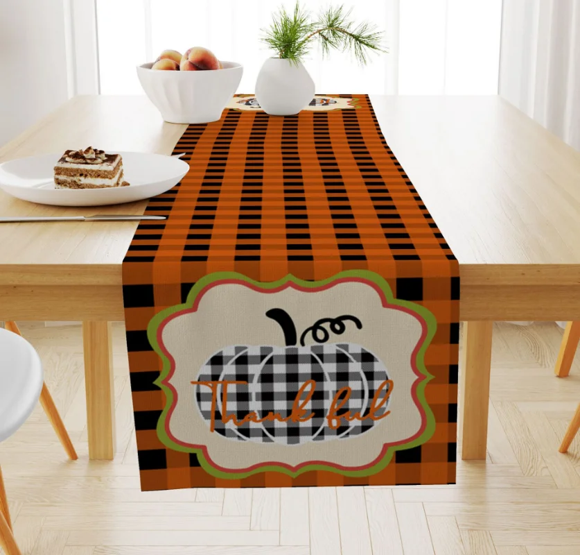 Autumn Pumpkin Maple Leaf Print Table Runner Holiday Decoration Table Party Table Mat Restaurant Coffee Table Dresser Scarf