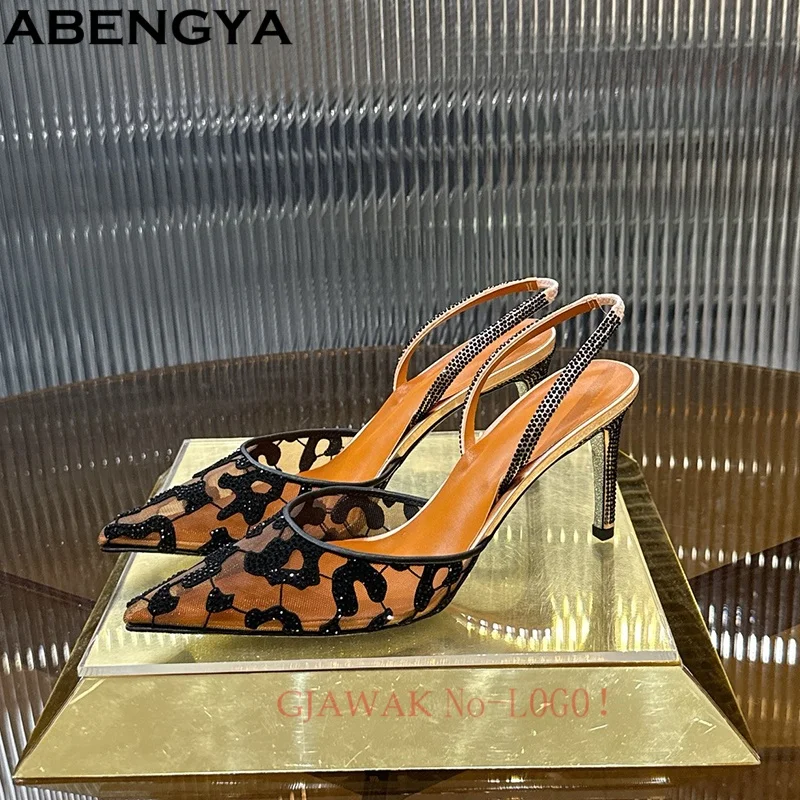 2026 Summer Air mesh High Heel Women's Sandals Crystal Ankle Snake Strap Party Shoes For Woman Sexy Stiletto Sandals Women Pumps