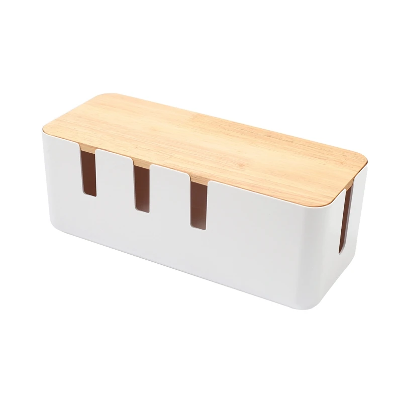 Cable Organizer Box Hard Plastic Desk Cable Management Box With Holder Wood Color Cover For Home Cable Winder Storage