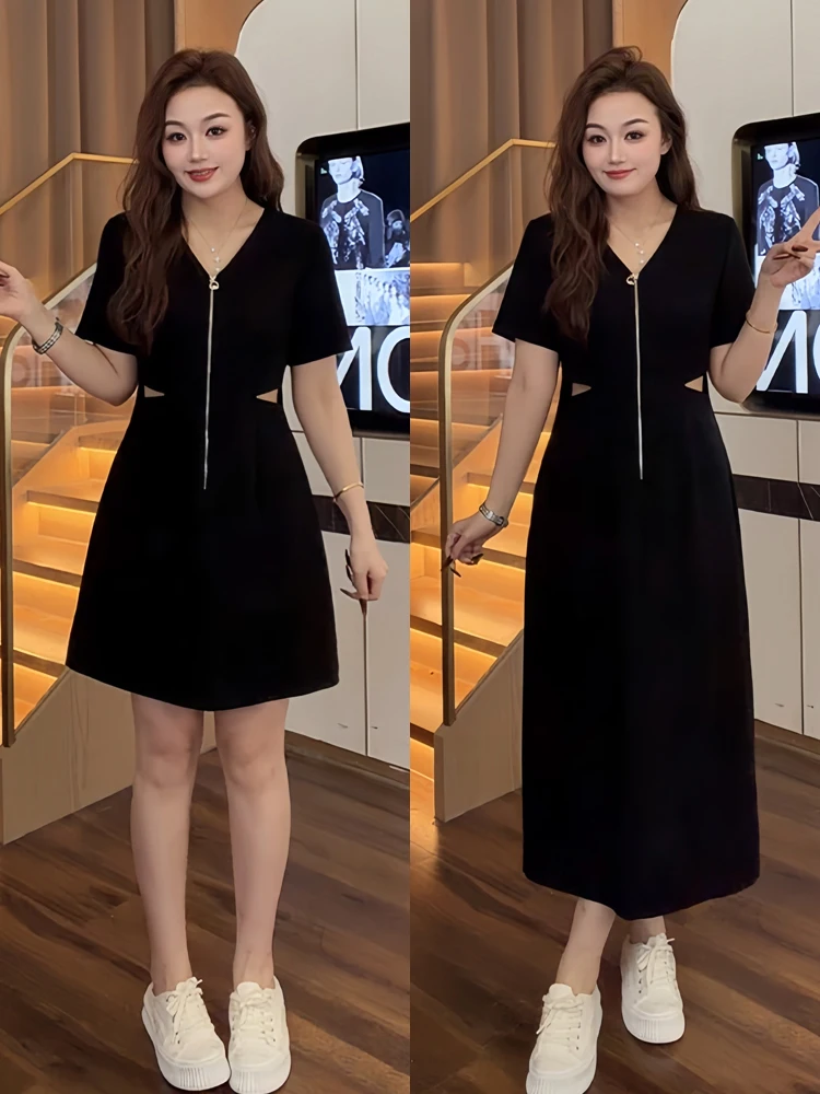 

Faionable Waist Slimming Summer New Sle Large Size Women's Dr Ele Little Bla Dr Commute Korean Sle
