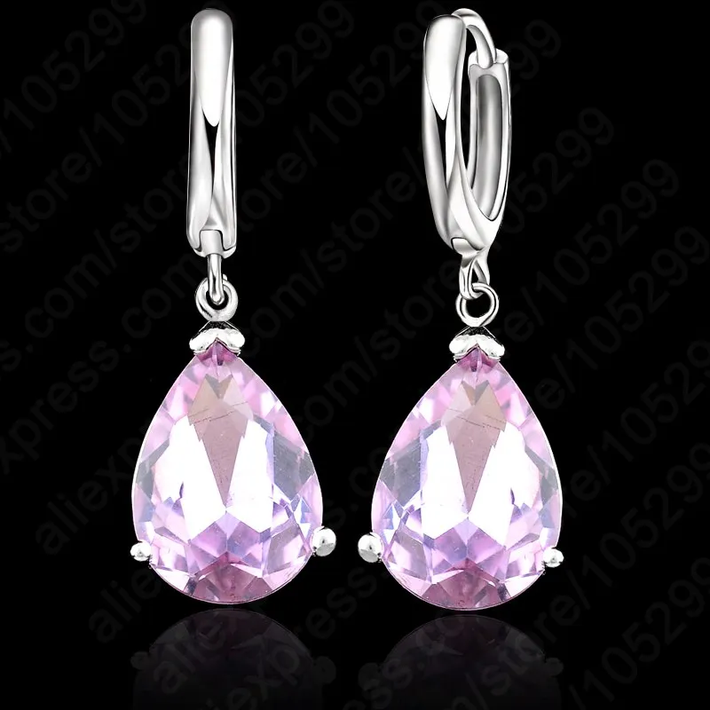 Water Drop AAA Zircon Crystal Woman Lever Back Loop Earrings 925 Sterling Silver White Gold Color Jewelry 9 Colors