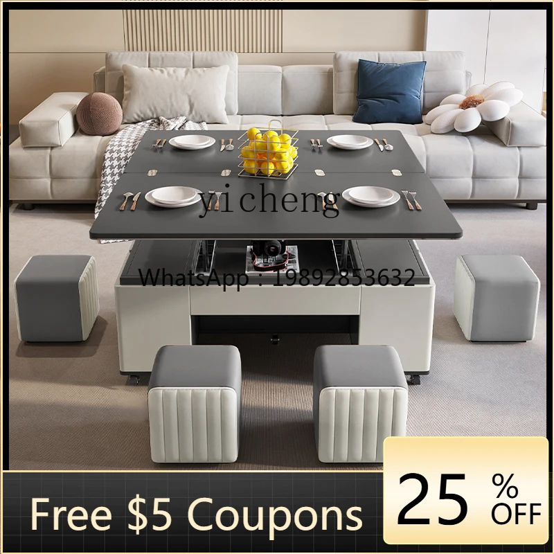 

multi-functional multi-use lifting folding dining table simple light luxury creative telescopic rock plate coffee table