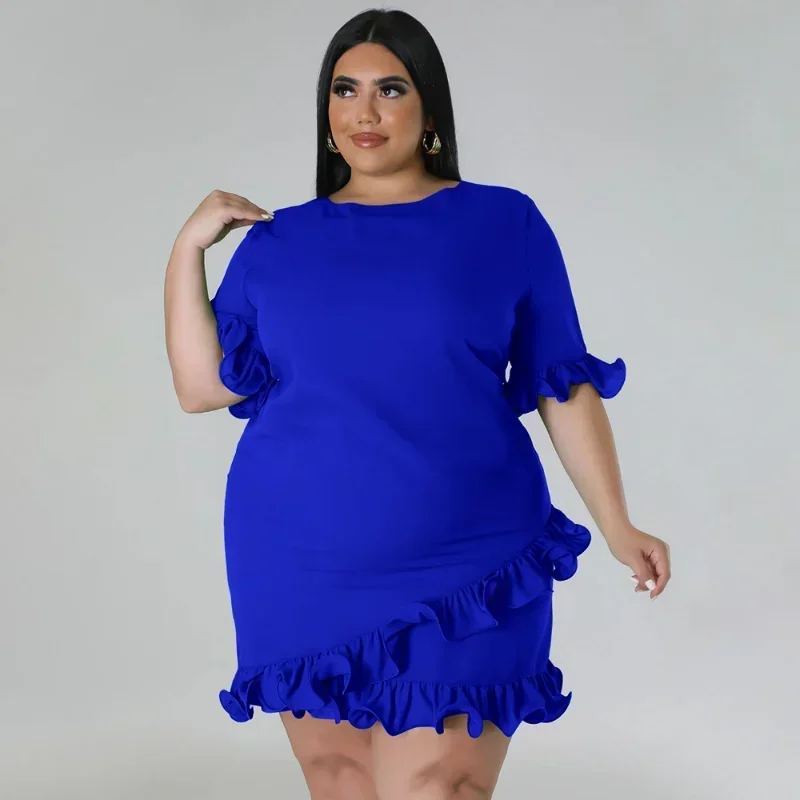 Kexu plus size moda feminina babados manga curta fenda envoltório bodycon vestido 2024 clube noite sexy vestidos de festa