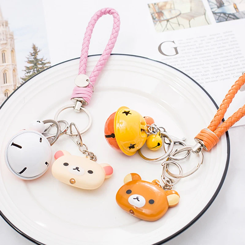 Rilakkuma Cute Keychains Anime Relax Bear Emitting Sound Emit Light Key Ring Boys Girs Backpack Pendants Classic Kids Toys Gift