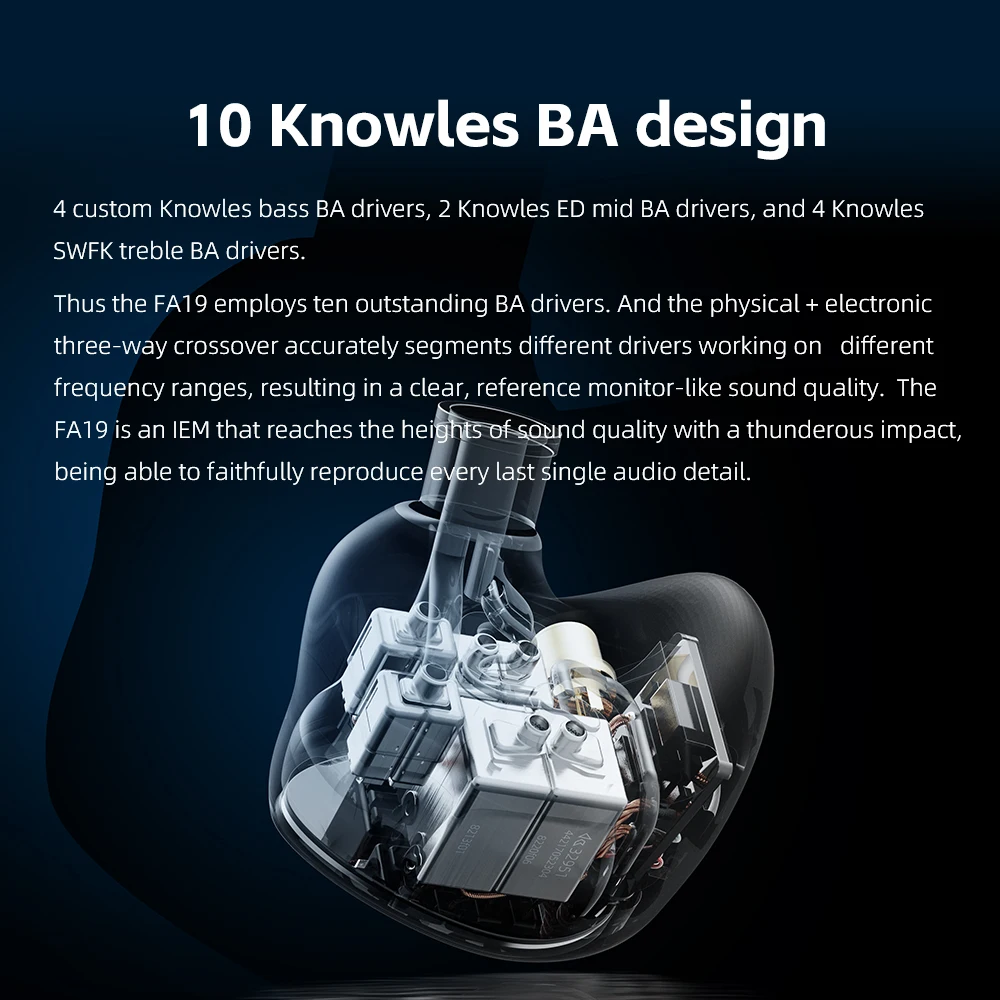 FiiO FA19 Earphone In-Ear Knowles driver, Earphone IEM seimbang dengan MMCX dapat dipertukarkan 3.5mm 4.4mm, colokan dikirim