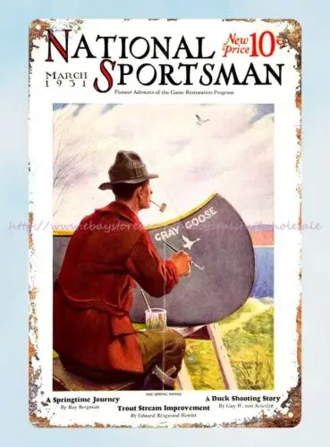 1931 National Sportsman Gray Goose Canoe WH Foster Art Outdoors tin sign