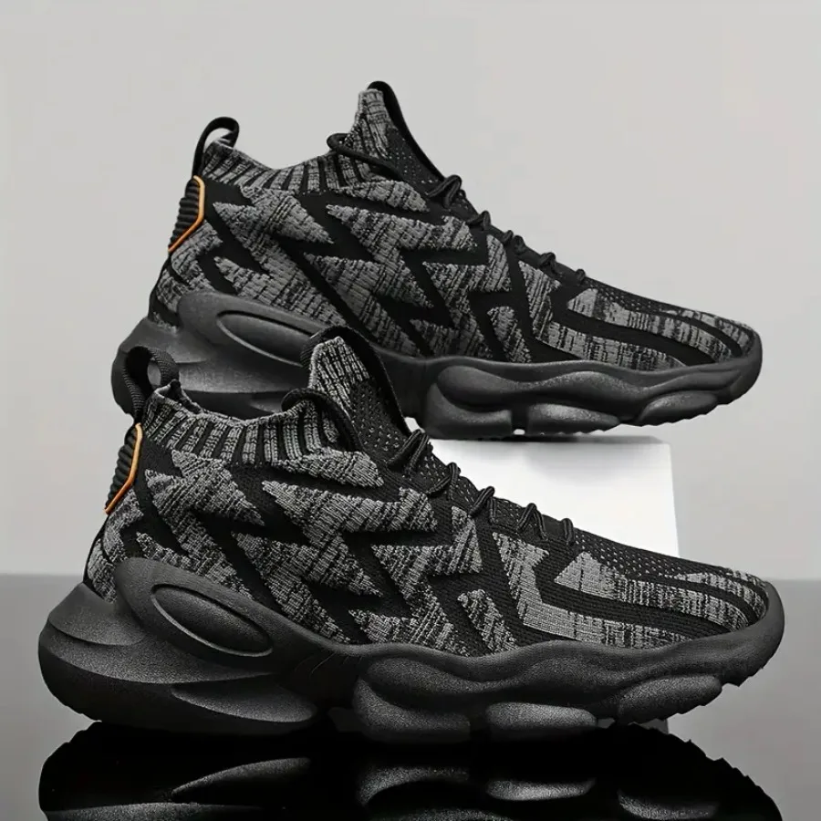 

Sneakers Men's Outdoor Shoes All Black Trend Fashion High-top Shoes Breathable Knitted Men's Anti-skid Lightweight Mountaineeri