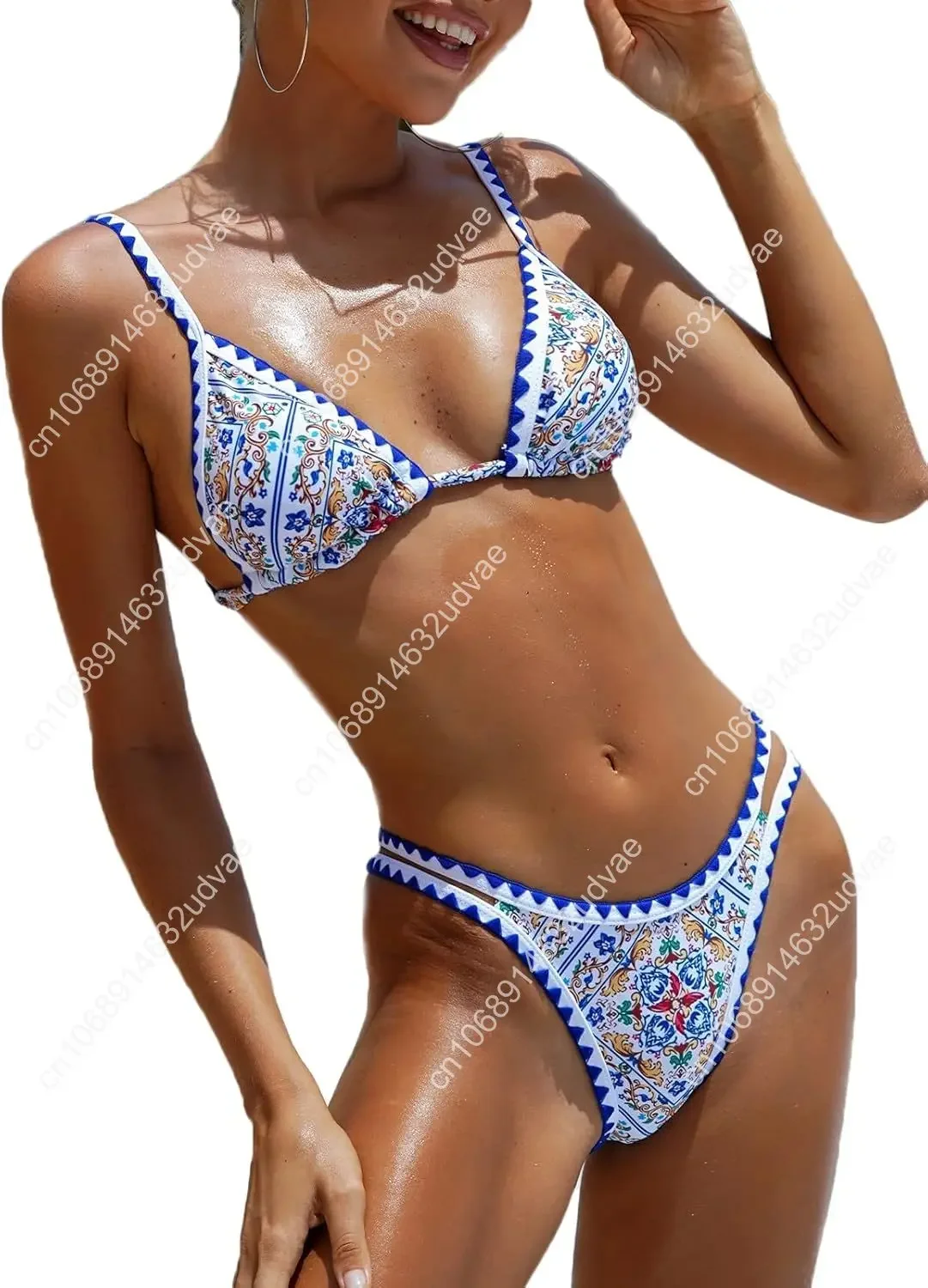 BIKINX Womens Swimsuits Sexy Thong Micro Bikini Ditsy Floral Two Piece Sets Bathing Suit Color Block Bandeau Swim Top