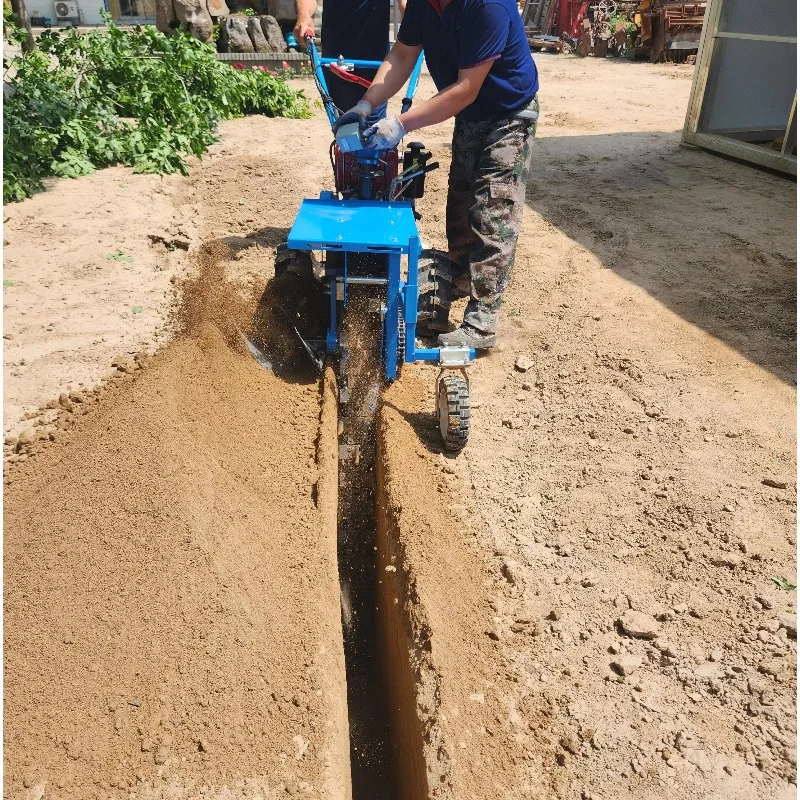 Self-Propelled 5-10KW Carbon Steel High Efficiency 10-40cm Width 40cm-1.2m Depth Hand-Held Digger Pipeline/Cable Trenching