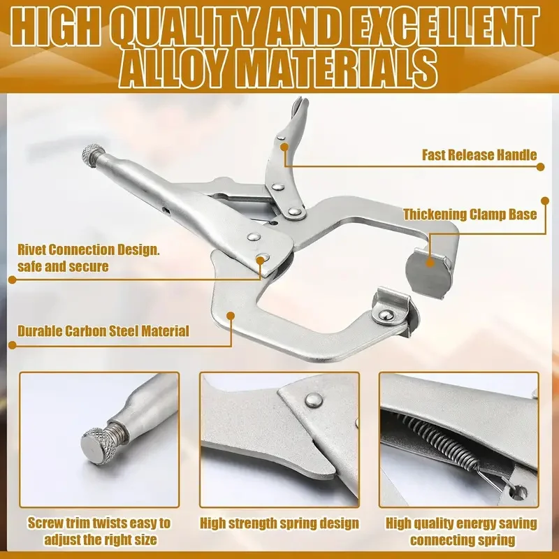 1/2pcs 6in Heavy-Duty Locking C-Clamp Pliers Adjustable Welding Clamp Clip and Regular Tips Woodworking Welding Fixing Hand Tool