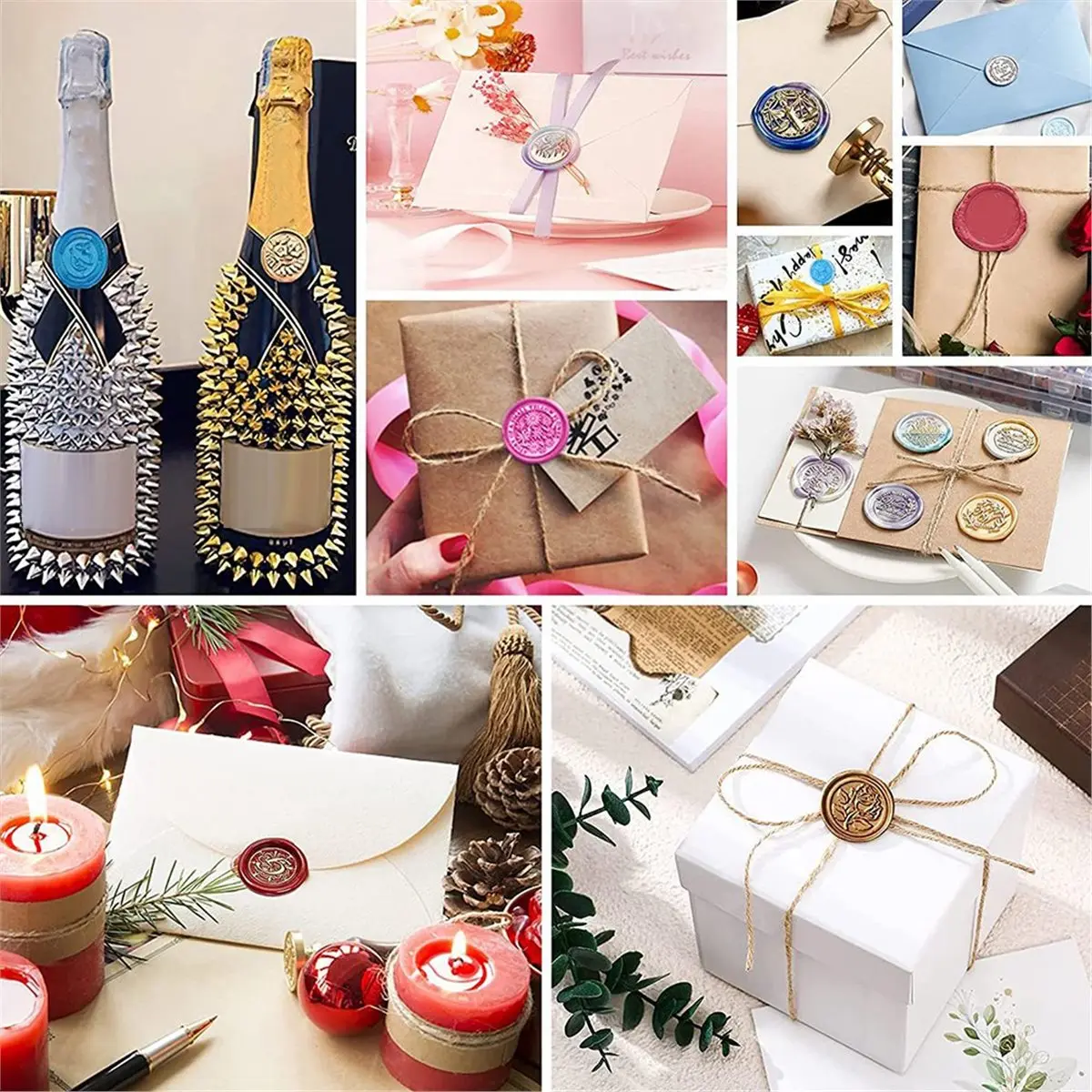 7pcs Metal Wax Seal Molds Gold Wax Seal Mat Wax Seal Molds Kit for Invitations Envelopes Gifts Wine Packaging