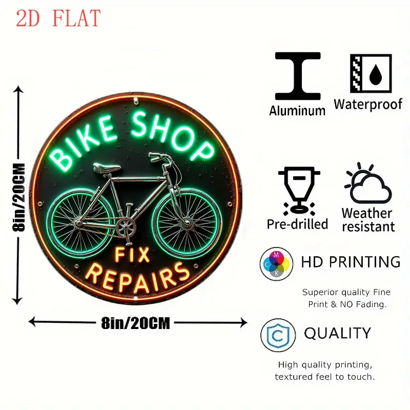 CIFBUY Retro Neon Bicycle Shop Sign Aluminum Wall Art Waterproof Fade Resistant Durable Metal Decor for Home Cafe Bar Farmhouse