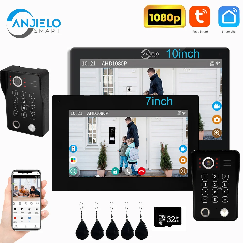 

Anjielo tuya 1080P 7/10 inch touch monitor fingerprint unlock video intercom doorbell security system for villa home