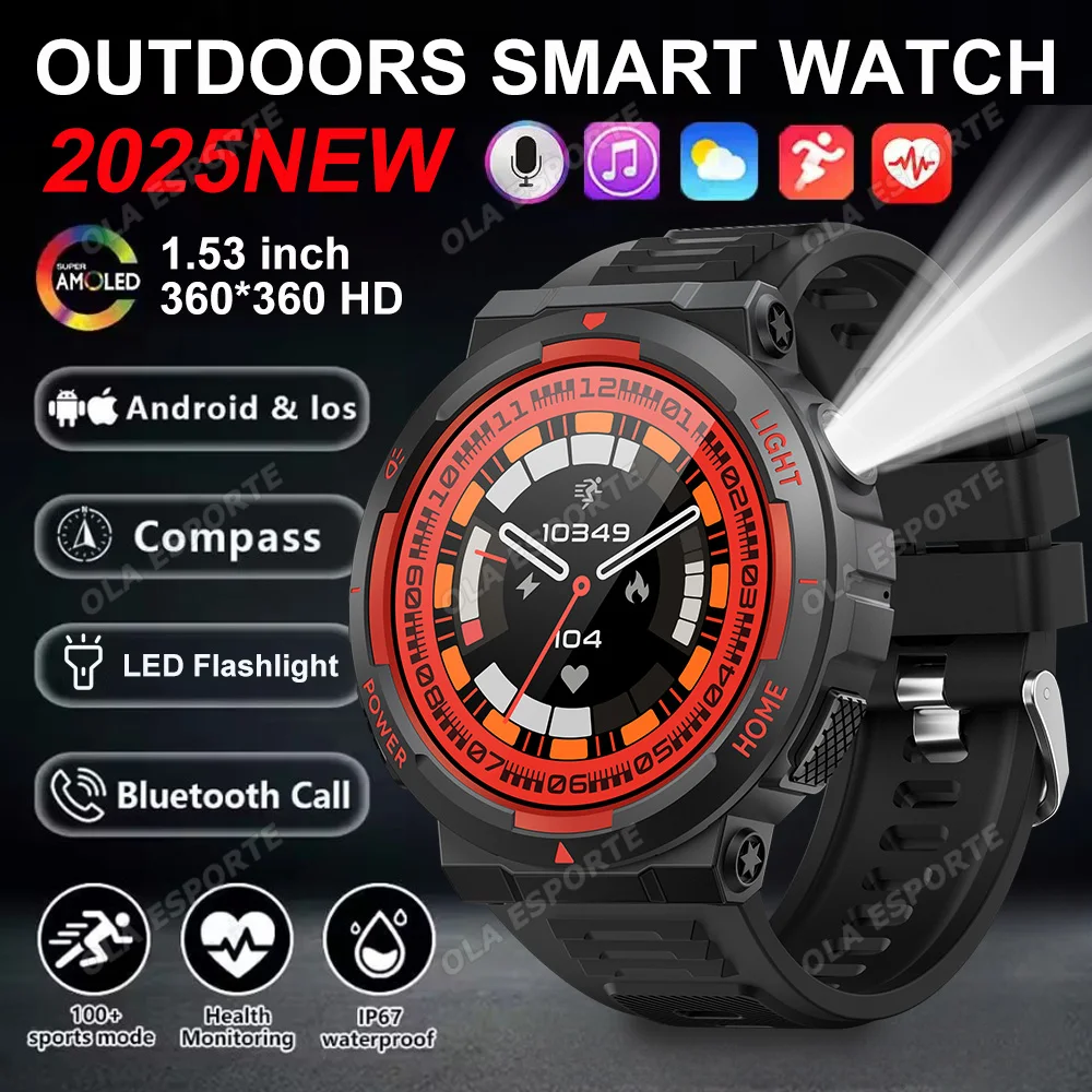 

Уличные водонепроницаемые военные мужские умные часы с AMOLED-экраном, Bluetooth-вызов, монитор сна, умные часы, фитнес-спортивные часы