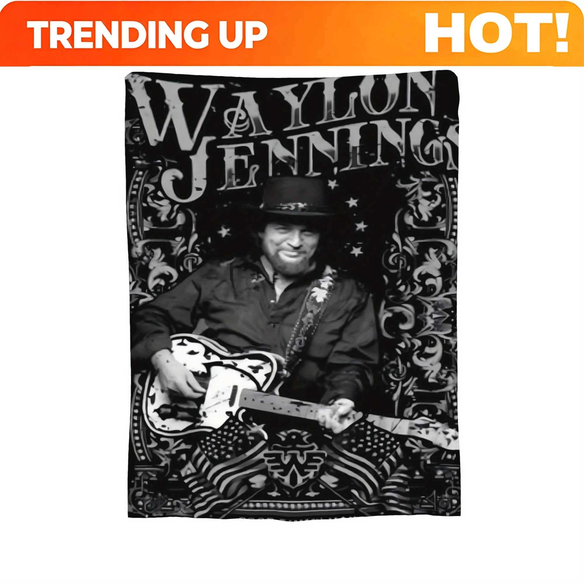 Customize Weilon Jennings Country Music Blanket- Ultra Soft Flannel Sofa, Bed, and Travel Blanket- Guitarist Portrait All-Season