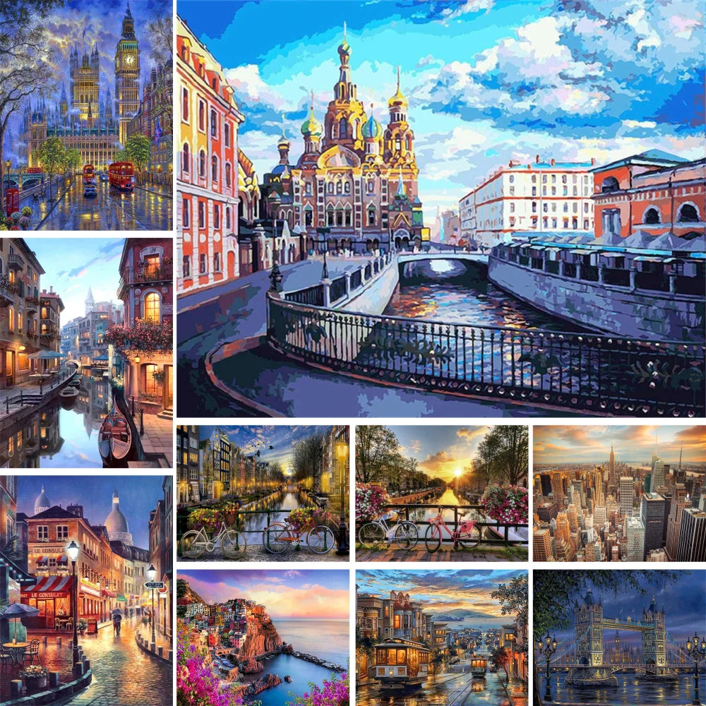 

Coloring By Numbers Adults Acrylic Paint Handicraft Water Town Picture Wall Art Painting for Living Room Home Decor Landscape